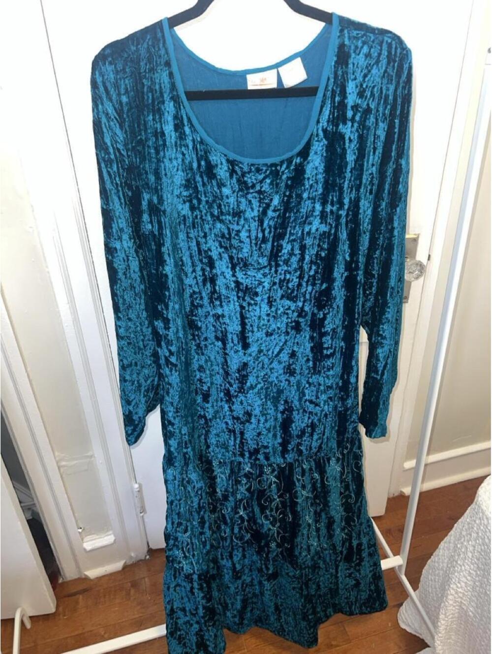 Roaman's Women's Blue and Green Dress